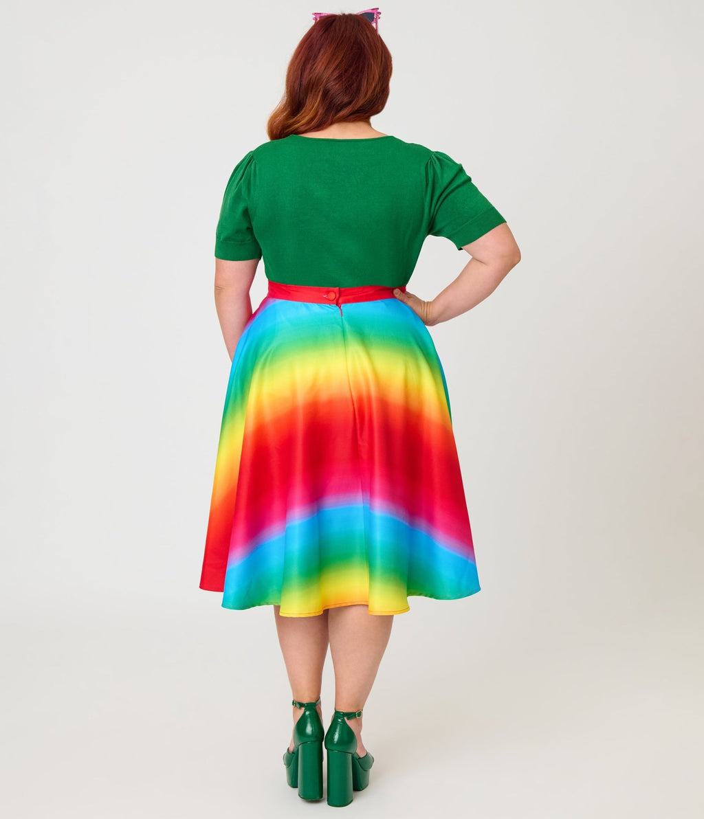 Magnolia Place Plus Size Ombre Rainbow Sally Swing Skirt - Unique Vintage - Womens, BOTTOMS, SKIRTS