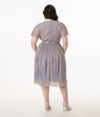 Magnolia Place Plus Size Periwinkle & Gold Flutter Sleeve Midori Swing Dress - Unique Vintage - Womens, DRESSES, SWING