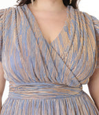 Magnolia Place Plus Size Periwinkle & Gold Flutter Sleeve Midori Swing Dress - Unique Vintage - Womens, DRESSES, SWING