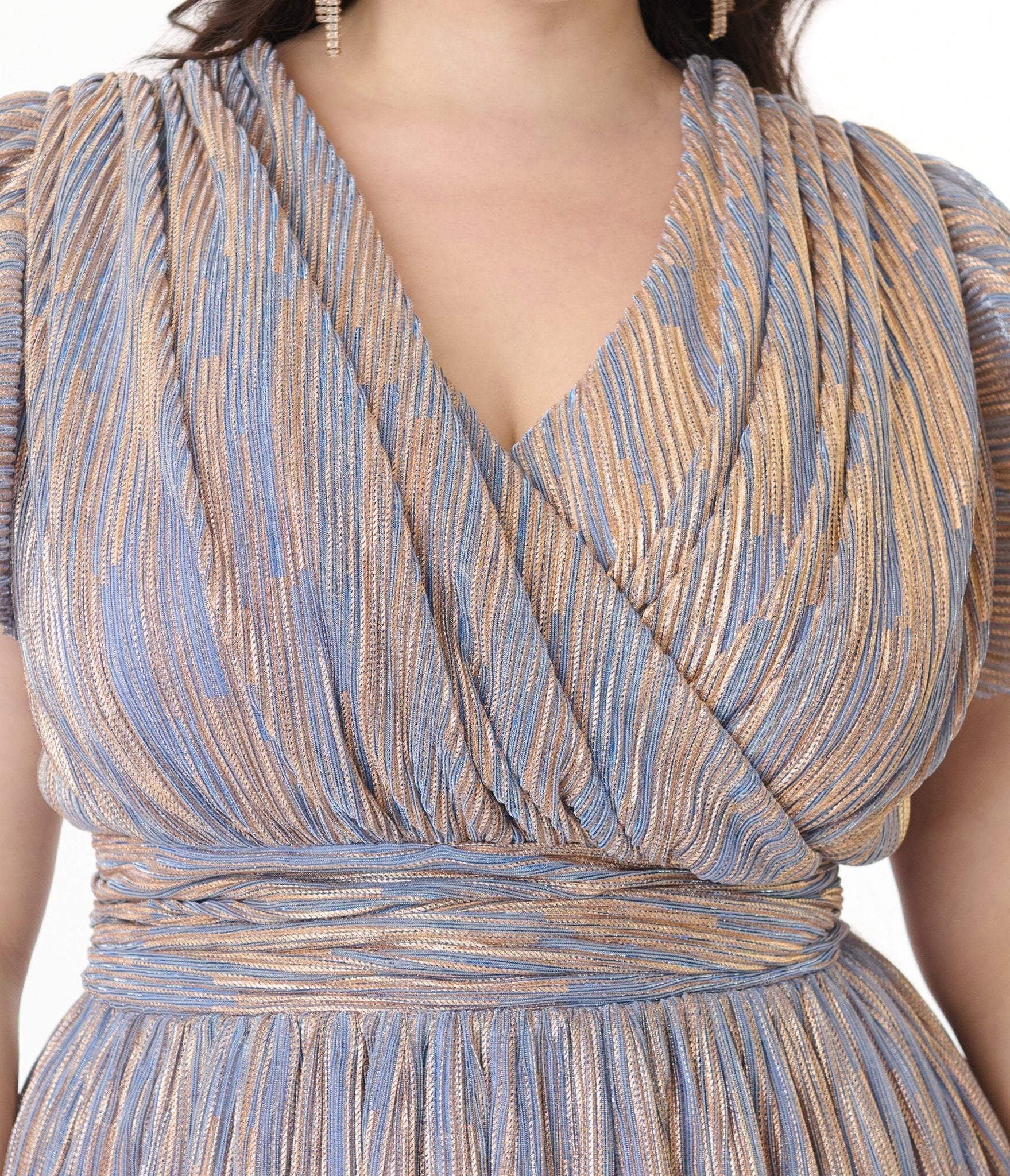 Magnolia Place Plus Size Periwinkle & Gold Flutter Sleeve Midori Swing Dress - Unique Vintage - Womens, DRESSES, SWING