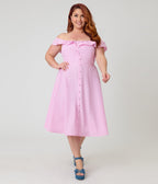 Magnolia Place Plus Size Pink Stripe Barbara Swing Dress - Unique Vintage - Womens, DRESSES, SWING