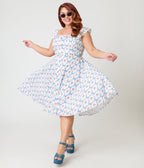 Magnolia Place Plus Size White & Rose Trellis Barbara Swing Dress - Unique Vintage - Womens, DRESSES, SWING
