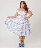 Magnolia Place Plus Size White & Rose Trellis Barbara Swing Dress - Unique Vintage - Womens, DRESSES, SWING