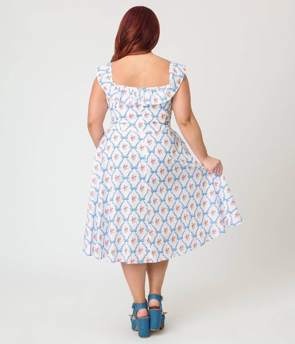 Magnolia Place Plus Size White & Rose Trellis Barbara Swing Dress - Unique Vintage - Womens, DRESSES, SWING