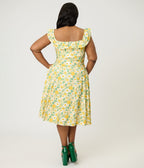 Magnolia Place Plus Size Yellow Floral Cotton Barbara Swing Dress - Unique Vintage - Womens, DRESSES, SWING