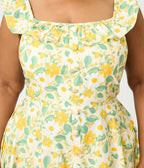 Magnolia Place Plus Size Yellow Floral Cotton Barbara Swing Dress - Unique Vintage - Womens, DRESSES, SWING