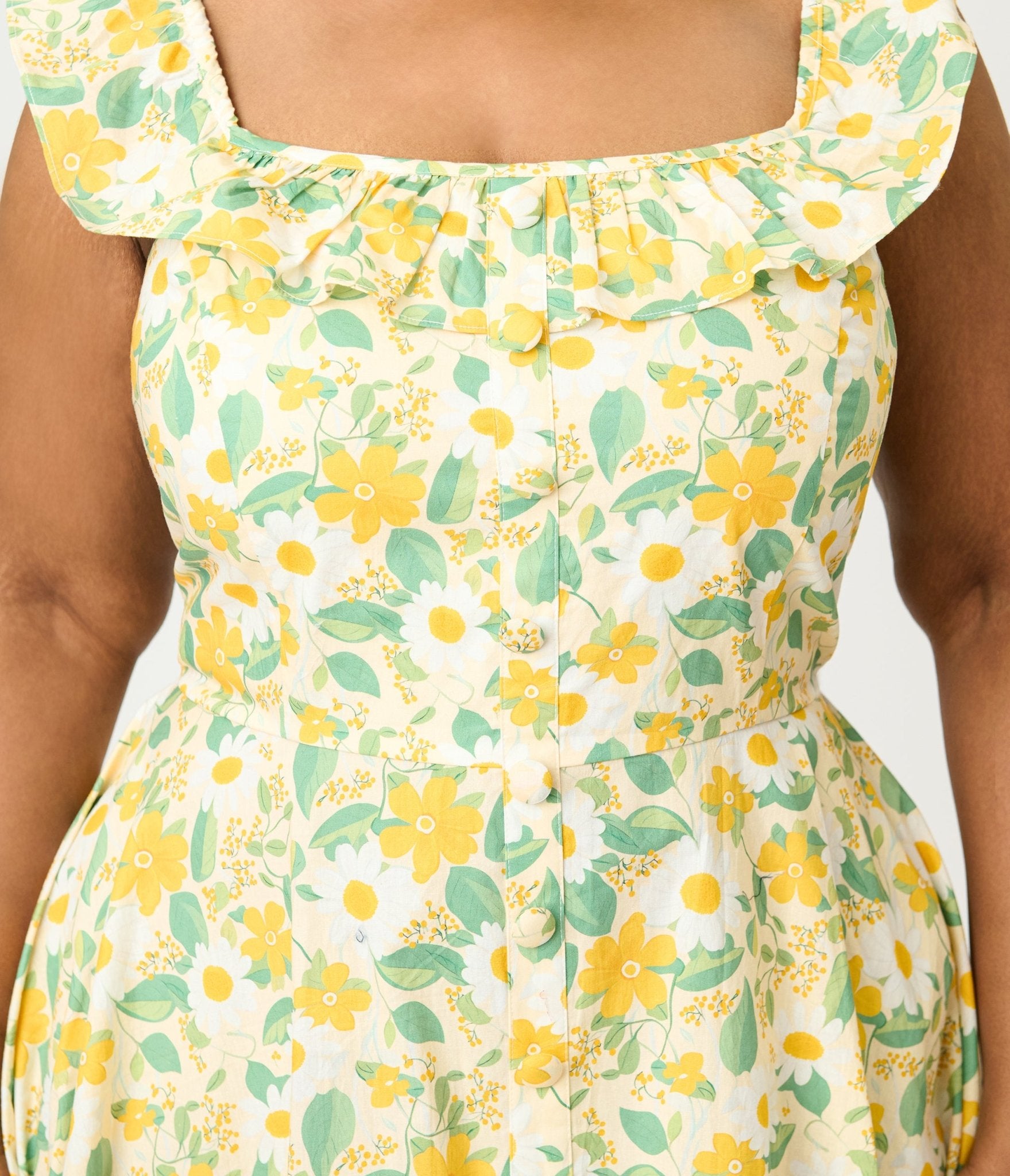 Magnolia Place Plus Size Yellow Floral Cotton Barbara Swing Dress - Unique Vintage - Womens, DRESSES, SWING