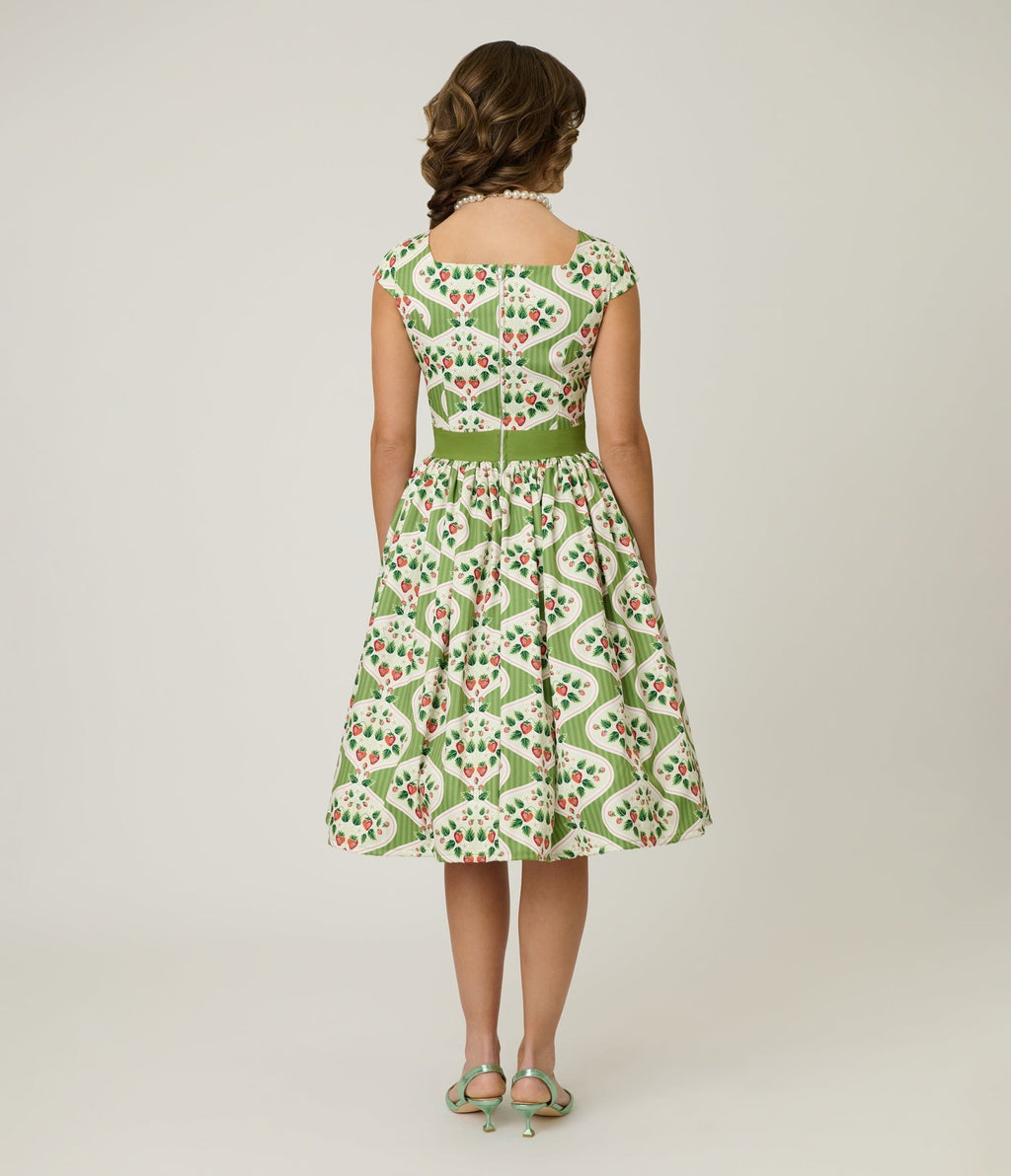 Magnolia Place Strawberry Wallpaper Anna Swing Dress - Unique Vintage - Womens, DRESSES, SWING