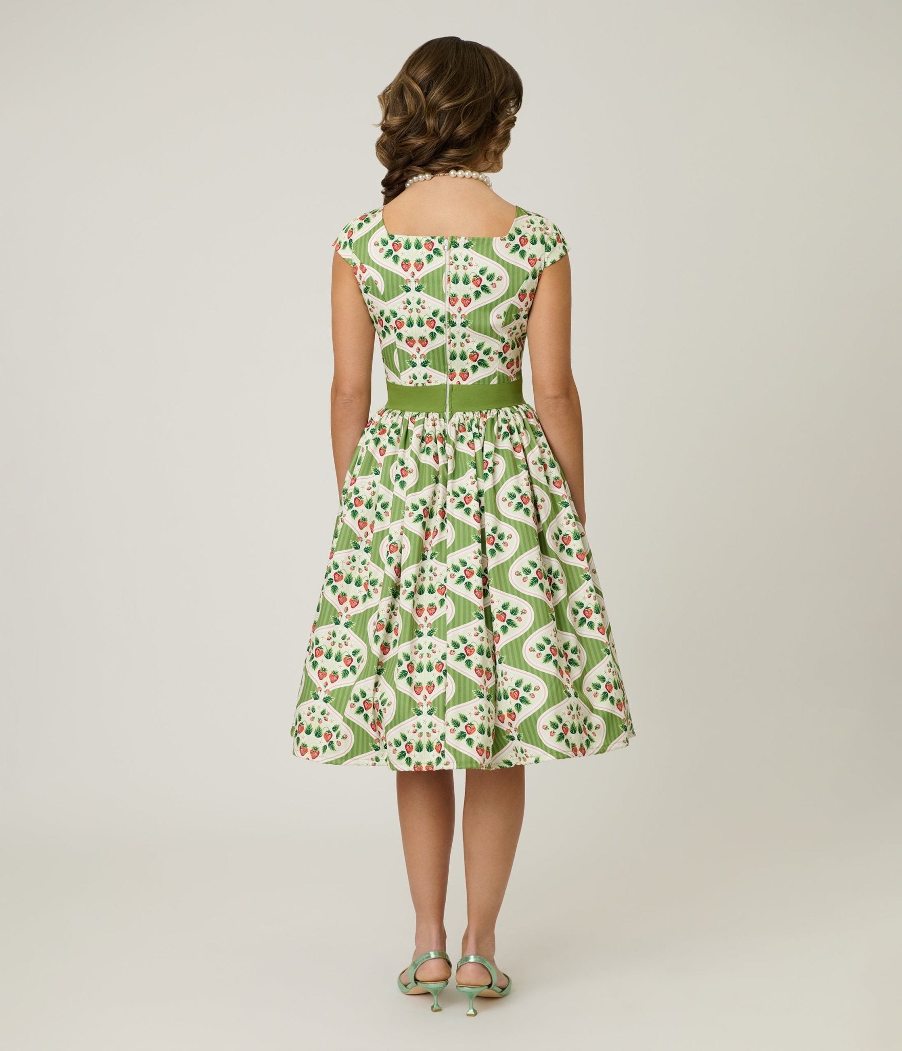 Magnolia Place Strawberry Wallpaper Anna Swing Dress - Unique Vintage - Womens, DRESSES, SWING