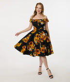 Magnolia Place Sunflower Print Barbara Swing Dress - Unique Vintage - Womens, DRESSES, SWING
