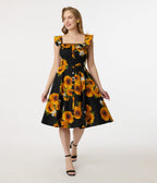Magnolia Place Sunflower Print Barbara Swing Dress - Unique Vintage - Womens, DRESSES, SWING