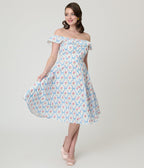 Magnolia Place White & Rose Trellis Barbara Swing Dress - Unique Vintage - Womens, DRESSES, SWING
