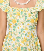 Magnolia Place Yellow Floral Cotton Barbara Swing Dress - Unique Vintage - Womens, DRESSES, SWING