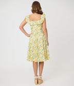Magnolia Place Yellow Floral Cotton Barbara Swing Dress - Unique Vintage - Womens, DRESSES, SWING