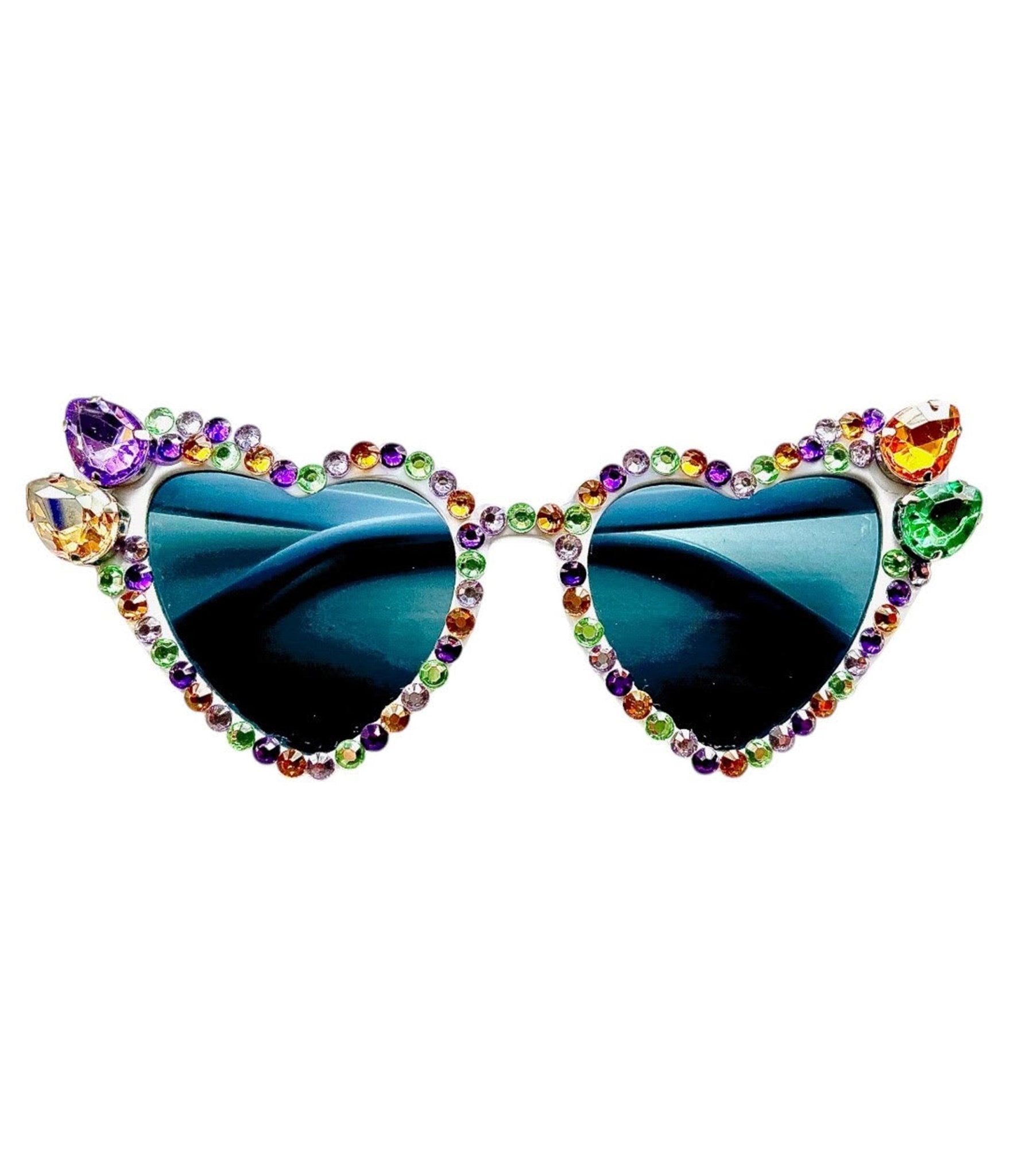 Mardi Gras Pastel Gemstone Heart - Shaped Sunglasses - Unique Vintage - Womens, ACCESSORIES, SUNGLASSES