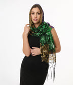 Mardi Gras Sequin Mesh Fringe Shawl - Unique Vintage - Womens, ACCESSORIES, GLOVES/SCARVES
