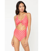 Marina West Pink Coral & White Dot Cutout One Piece Swimsuit - Unique Vintage - Womens, SWIM, 1 PC