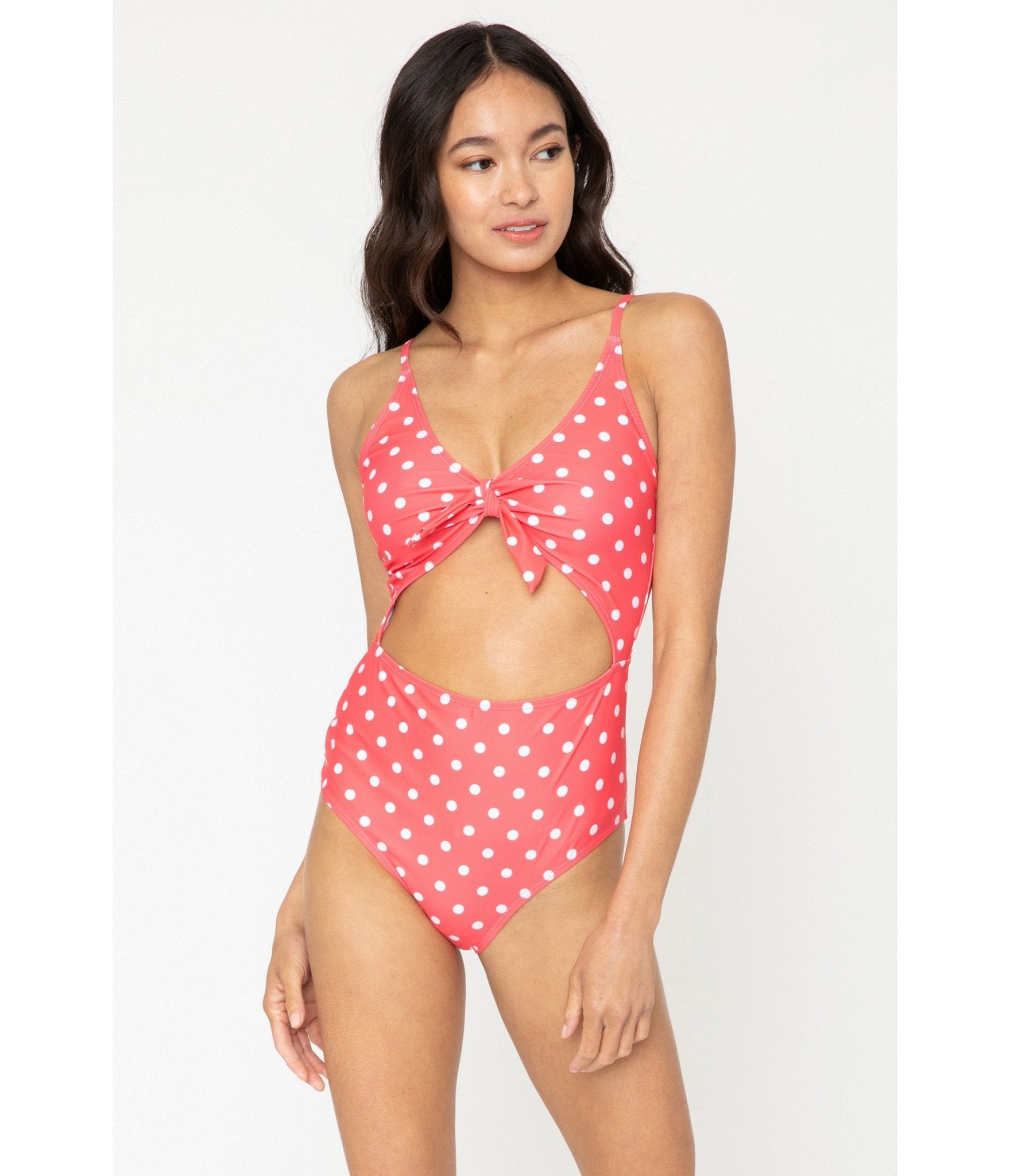 Marina West Pink Coral & White Dot Cutout One Piece Swimsuit - Unique Vintage - Womens, SWIM, 1 PC