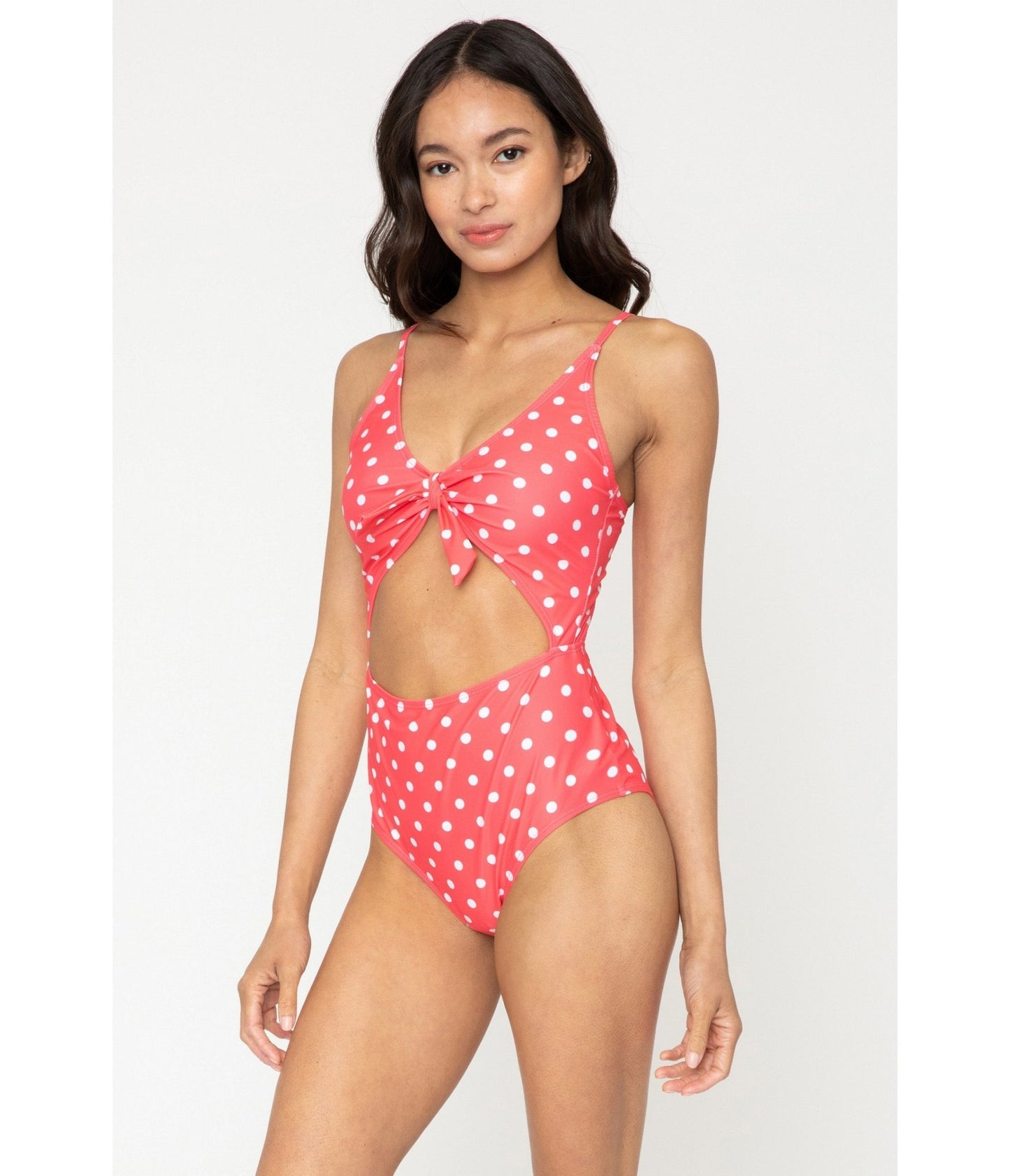 Marina West Pink Coral & White Dot Cutout One Piece Swimsuit - Unique Vintage - Womens, SWIM, 1 PC
