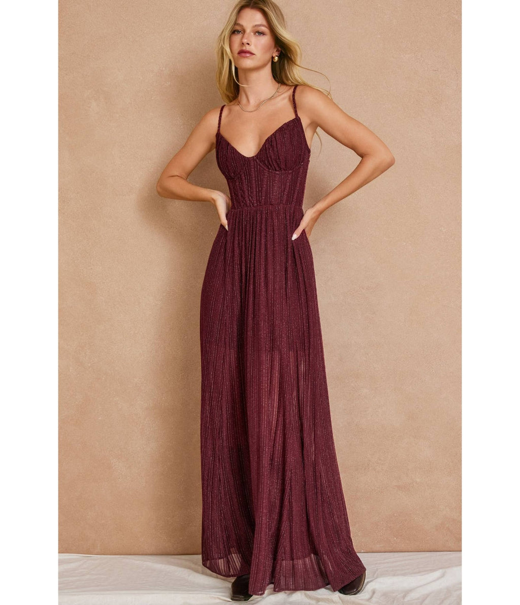 Maroon Corset Maxi Dress - Unique Vintage - Womens, DRESSES, MAXI