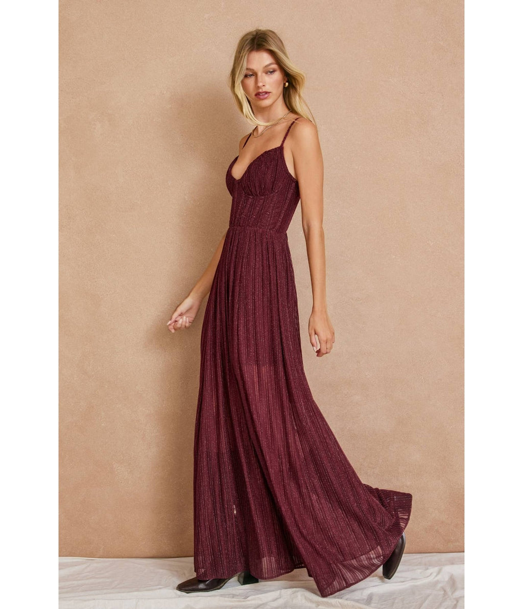 Maroon Corset Maxi Dress - Unique Vintage - Womens, DRESSES, MAXI