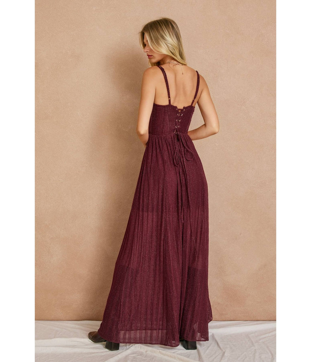 Maroon Corset Maxi Dress - Unique Vintage - Womens, DRESSES, MAXI