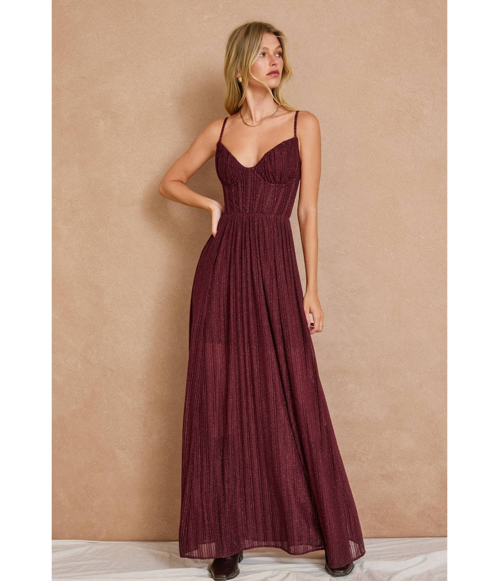 Maroon Corset Maxi Dress - Unique Vintage - Womens, DRESSES, MAXI