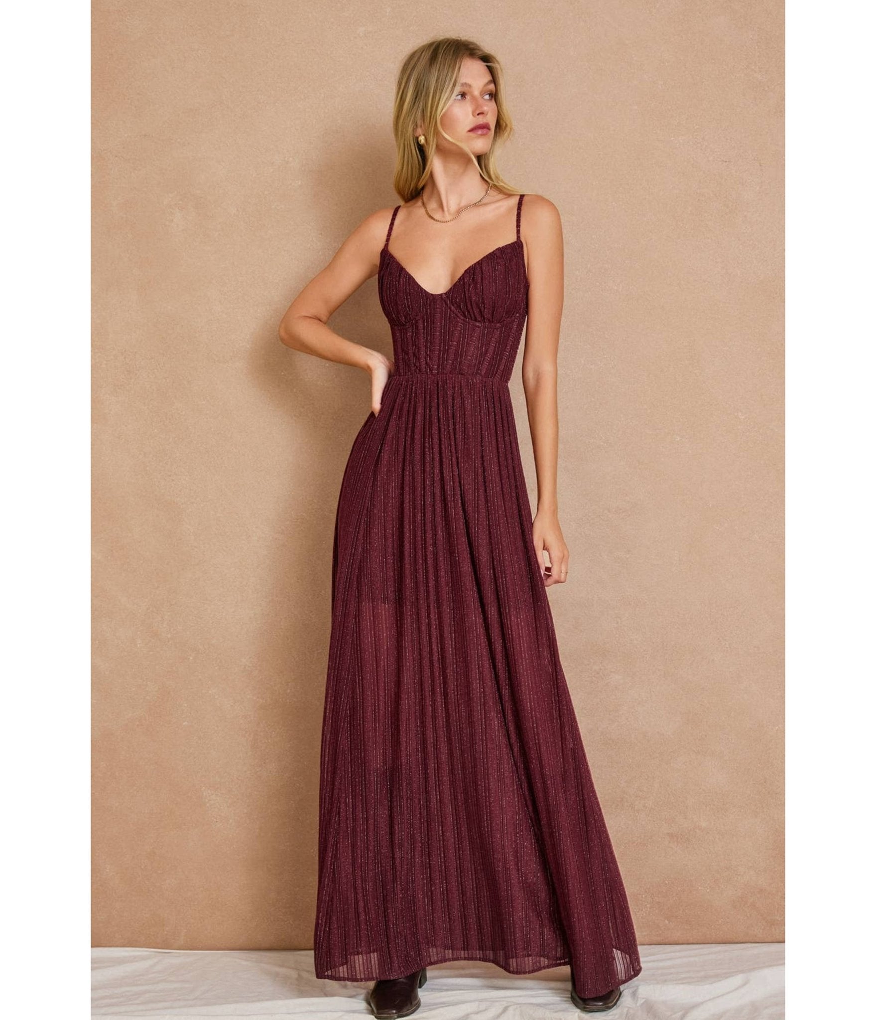 Maroon Corset Maxi Dress - Unique Vintage - Womens, DRESSES, MAXI