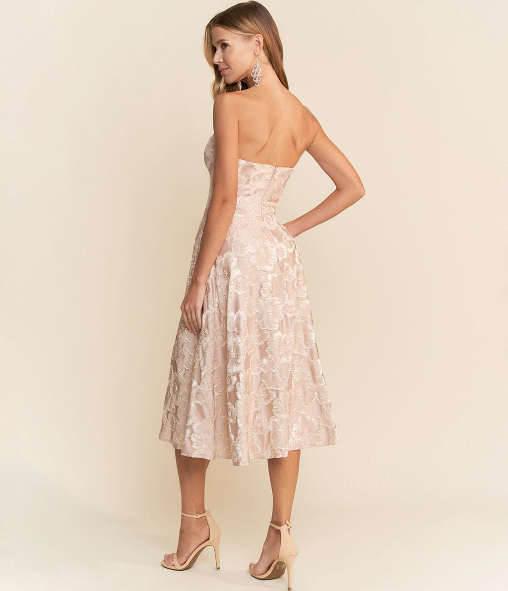 Mauve Floral Strapless Midi Dress - Unique Vintage - Womens, DRESSES, PROM AND SPECIAL OCCASION
