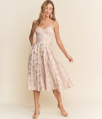 Mauve Floral Strapless Midi Dress - Unique Vintage - Womens, DRESSES, PROM AND SPECIAL OCCASION