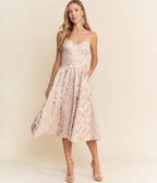 Mauve Floral Strapless Midi Dress - Unique Vintage - Womens, DRESSES, PROM AND SPECIAL OCCASION