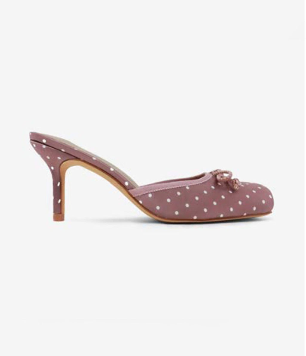 Mauve Polka Dot Ballerina Mule Heels - Unique Vintage - Womens, SHOES, HEELS