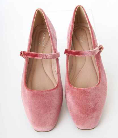 Mauve Velvet Ballet Flats - Unique Vintage - Womens, SHOES, FLATS