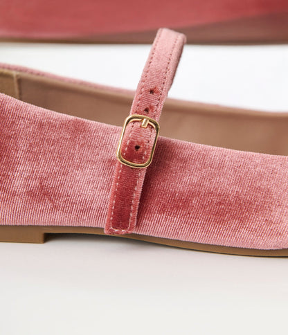 Mauve Velvet Ballet Flats - Unique Vintage - Womens, SHOES, FLATS