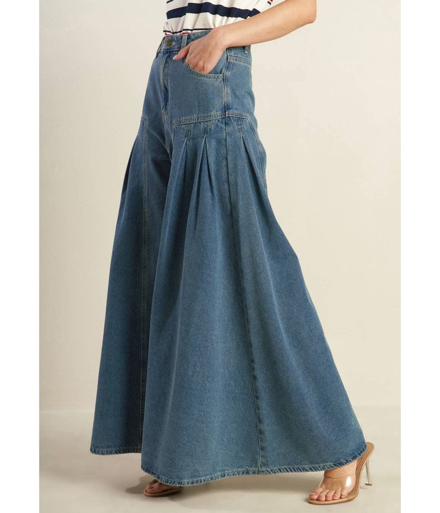 Medium Wash Denim Wide Leg Jeans - Unique Vintage - Womens, BOTTOMS, PANTS