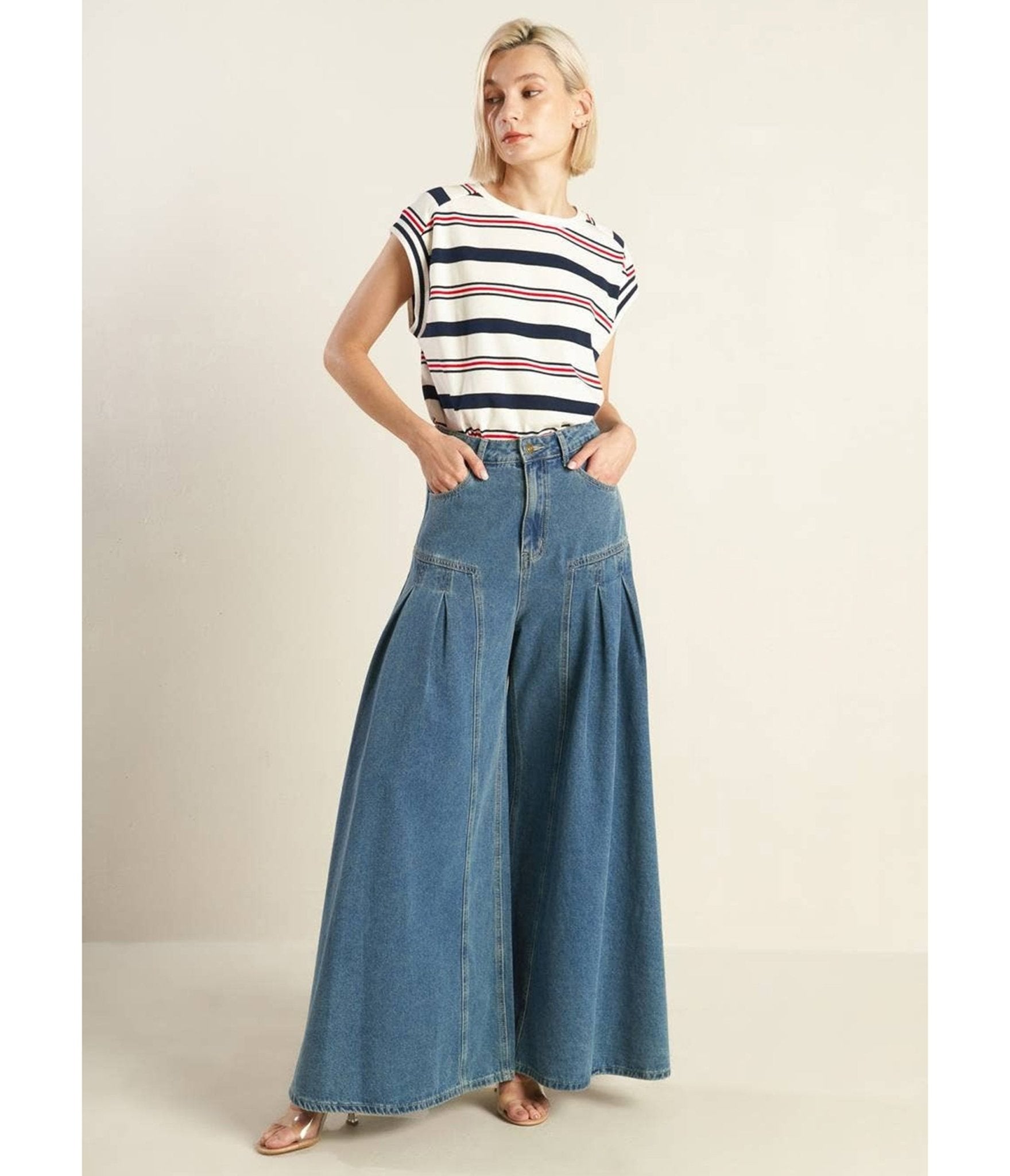 Medium Wash Denim Wide Leg Jeans - Unique Vintage - Womens, BOTTOMS, PANTS