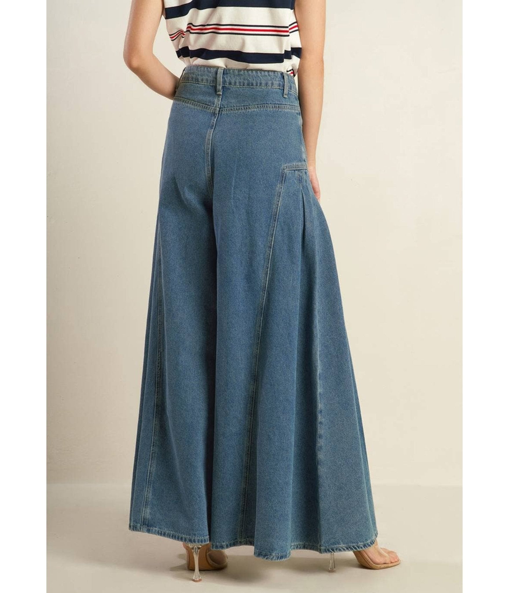 Medium Wash Denim Wide Leg Jeans - Unique Vintage - Womens, BOTTOMS, PANTS