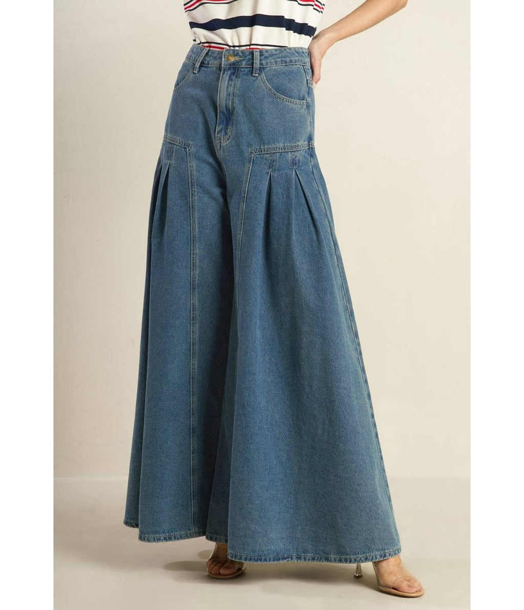 Medium Wash Denim Wide Leg Jeans - Unique Vintage - Womens, BOTTOMS, PANTS