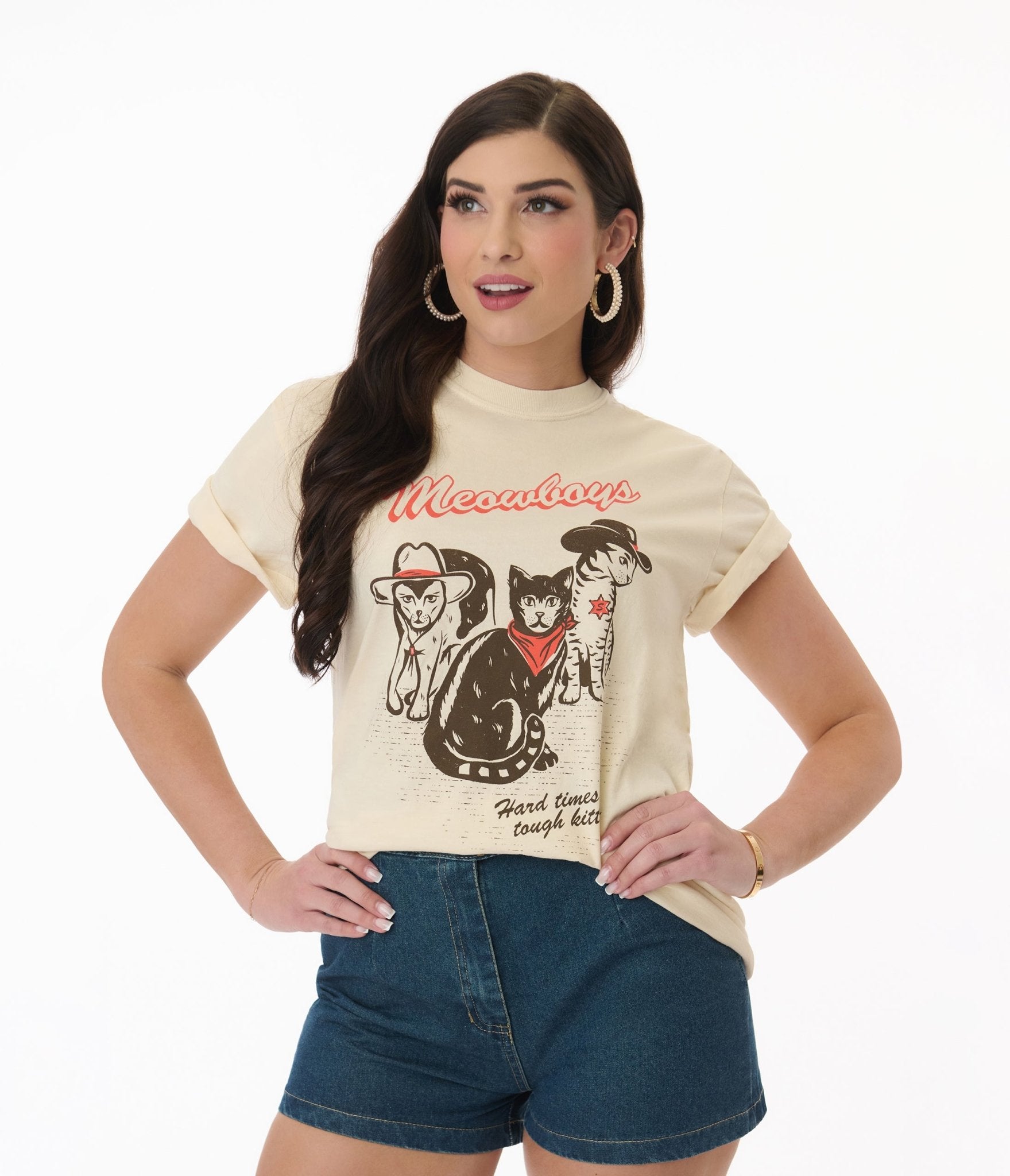 Meowboys Western Unisex Graphic Tee - Unique Vintage - Womens, GRAPHIC TEES, TANKS