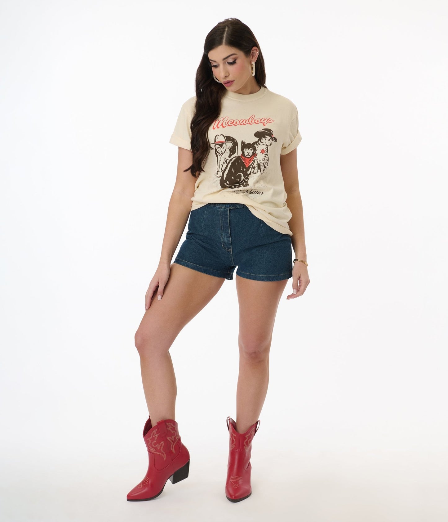 Meowboys Western Unisex Graphic Tee - Unique Vintage - Womens, GRAPHIC TEES, TANKS