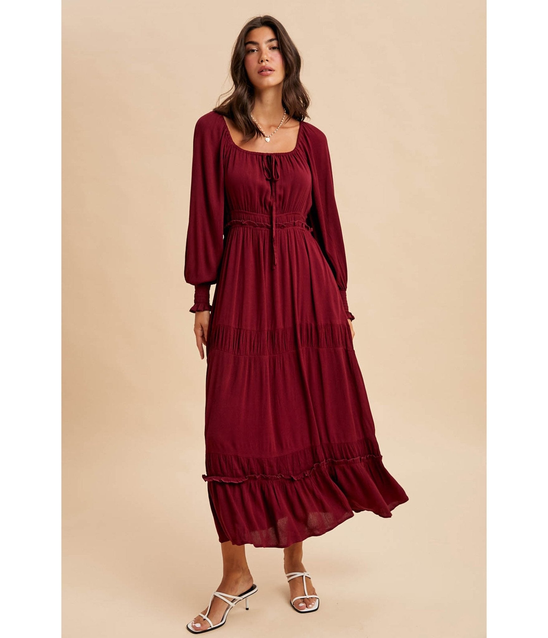 Merlot Square Neck Maxi Dress - Unique Vintage - Womens, DRESSES, MIDI