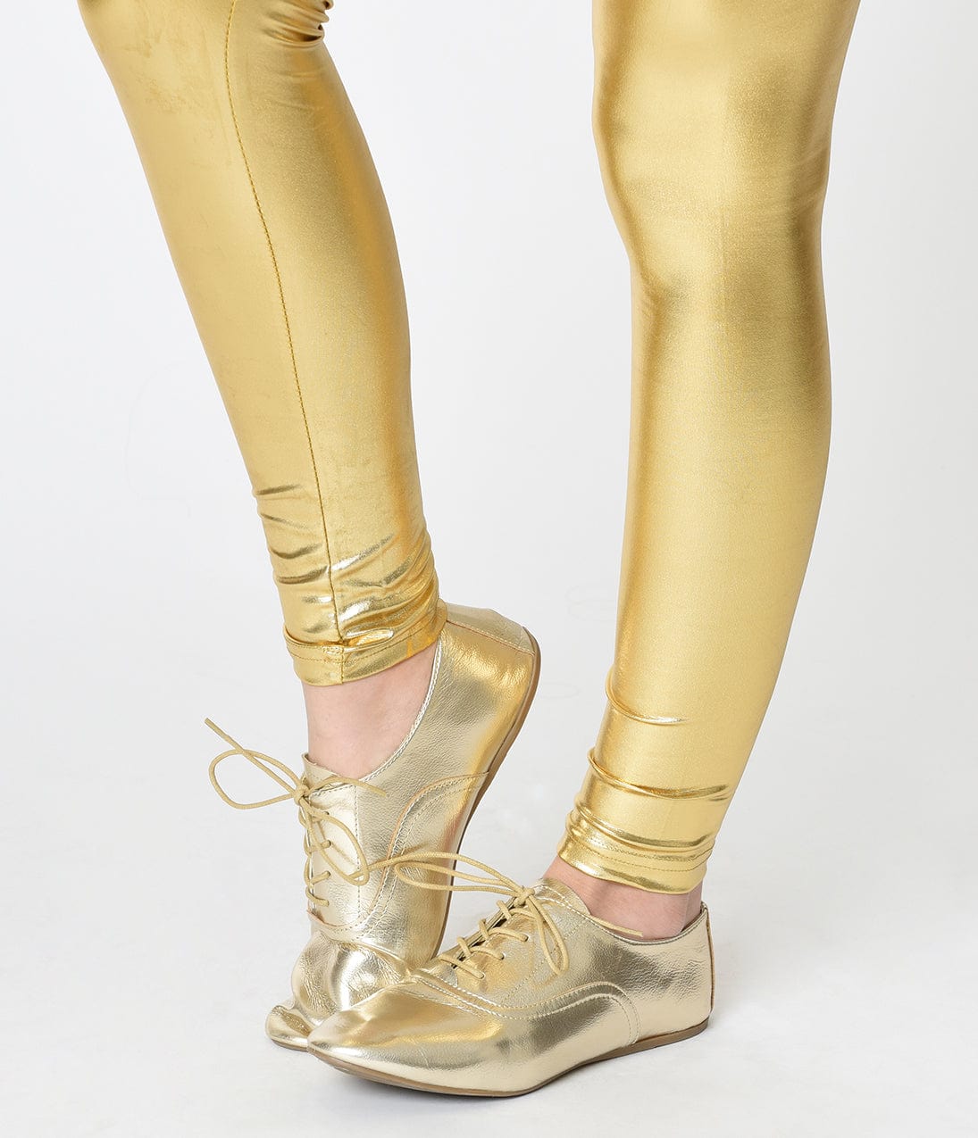 Metallic Gold Classic Lace Up Flats - Unique Vintage - Womens, SHOES, SNEAKERS