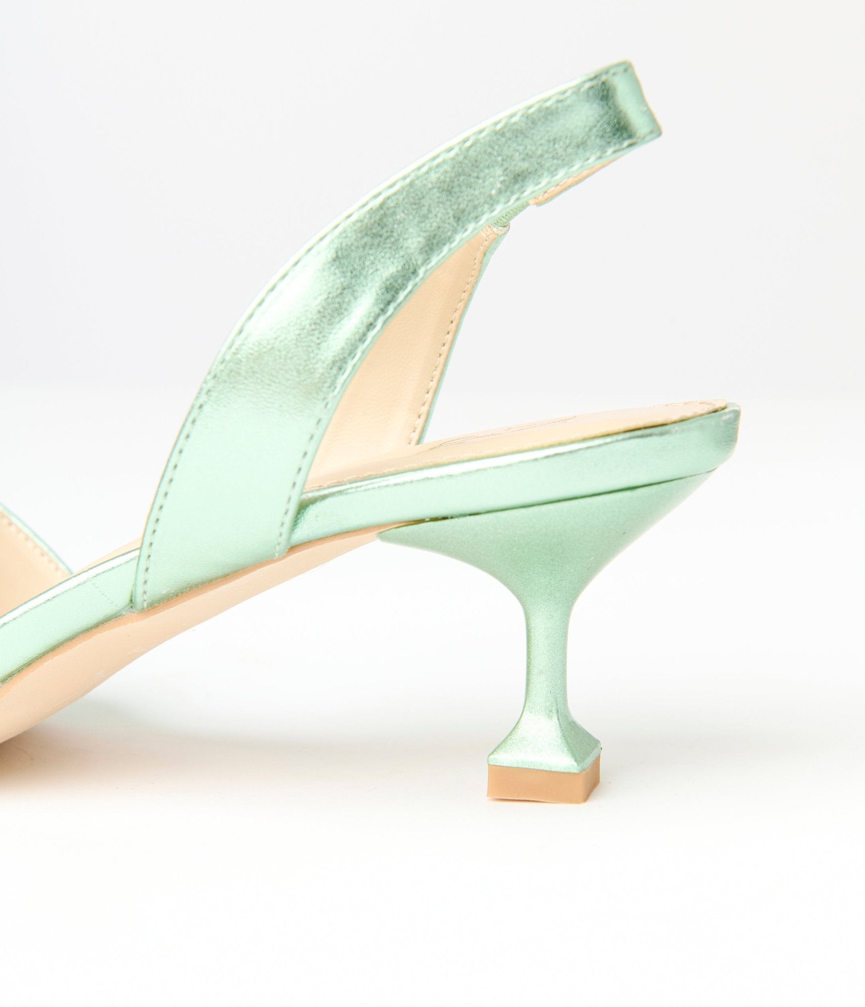 Metallic Light Green Slingback Kitten Heels - Unique Vintage - Womens, SHOES, HEELS