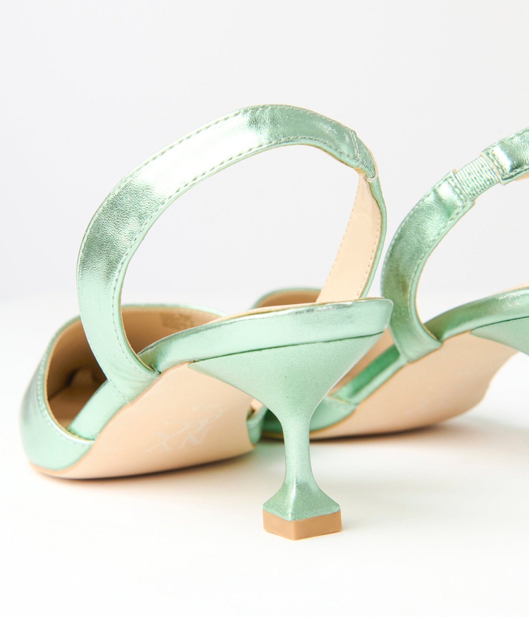 Metallic Light Green Slingback Kitten Heels - Unique Vintage - Womens, SHOES, HEELS