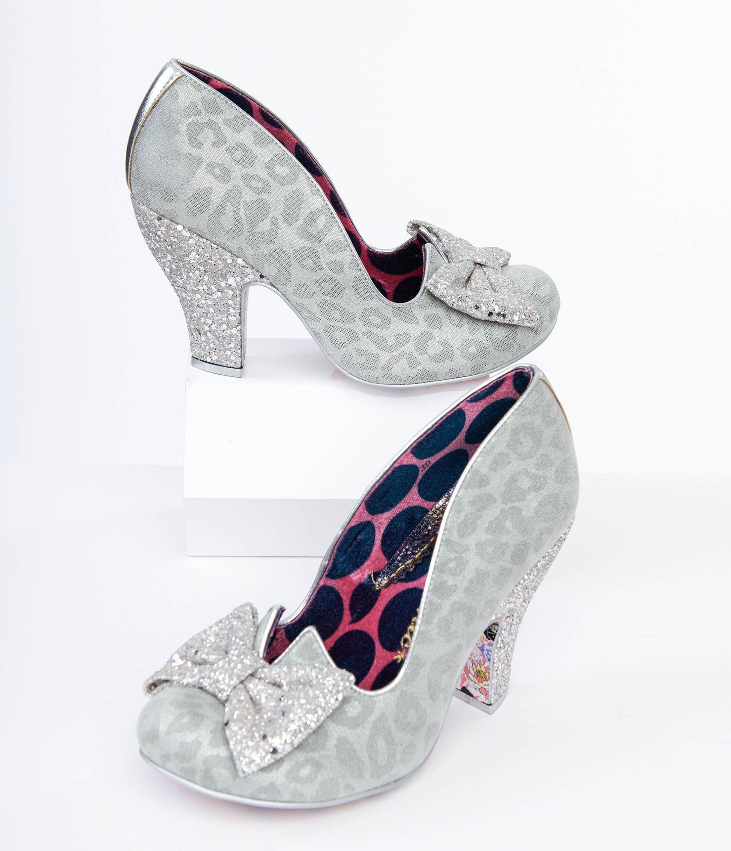 Metallic Silver Leopard Print Heels - Unique Vintage - Womens, SHOES, HEELS