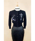 Mischief Made Black Deadly Dame Embroidered Cropped Cardigan - Unique Vintage - Cardigans