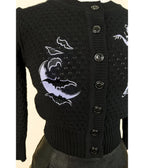 Mischief Made Black Deadly Dame Embroidered Cropped Cardigan - Unique Vintage - Cardigans