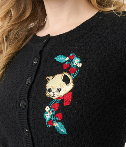 Mischief Made Black Strawberry Fields Forever Cropped Cardigan - Unique Vintage - Womens, TOPS, WOVEN TOPS