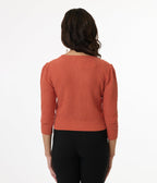 Mischief Made Dusty Orange Head West Cropped Cardigan - Unique Vintage - Womens, TOPS, SWEATERS