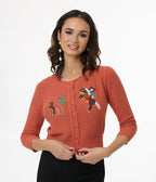 Mischief Made Dusty Orange Head West Cropped Cardigan - Unique Vintage - Womens, TOPS, SWEATERS